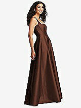 Side View Thumbnail - Cognac Boned Corset Closed-Back Satin Gown with Full Skirt and Pockets