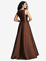 Rear View Thumbnail - Cognac Boned Corset Closed-Back Satin Gown with Full Skirt and Pockets