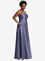 Alt View 2 Thumbnail - French Blue Boned Corset Closed-Back Satin Gown with Full Skirt and Pockets
