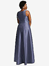 Alt View 3 Thumbnail - French Blue Boned Corset Closed-Back Satin Gown with Full Skirt and Pockets