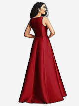 Rear View Thumbnail - Garnet Boned Corset Closed-Back Satin Gown with Full Skirt and Pockets