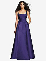 Front View Thumbnail - Grape Boned Corset Closed-Back Satin Gown with Full Skirt and Pockets