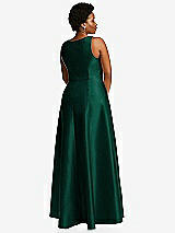 Alt View 3 Thumbnail - Hunter Green Boned Corset Closed-Back Satin Gown with Full Skirt and Pockets
