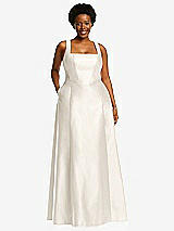 Alt View 1 Thumbnail - Ivory Boned Corset Closed-Back Satin Gown with Full Skirt and Pockets