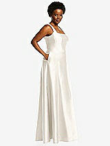 Alt View 2 Thumbnail - Ivory Boned Corset Closed-Back Satin Gown with Full Skirt and Pockets
