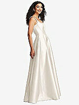 Side View Thumbnail - Ivory Boned Corset Closed-Back Satin Gown with Full Skirt and Pockets