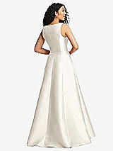 Rear View Thumbnail - Ivory Boned Corset Closed-Back Satin Gown with Full Skirt and Pockets