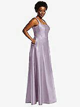 Alt View 2 Thumbnail - Lilac Haze Boned Corset Closed-Back Satin Gown with Full Skirt and Pockets