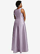 Alt View 3 Thumbnail - Lilac Haze Boned Corset Closed-Back Satin Gown with Full Skirt and Pockets