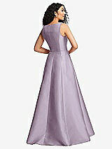 Rear View Thumbnail - Lilac Haze Boned Corset Closed-Back Satin Gown with Full Skirt and Pockets