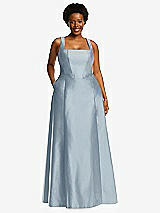 Alt View 1 Thumbnail - Mist Boned Corset Closed-Back Satin Gown with Full Skirt and Pockets