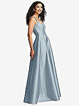 Side View Thumbnail - Mist Boned Corset Closed-Back Satin Gown with Full Skirt and Pockets