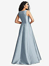 Rear View Thumbnail - Mist Boned Corset Closed-Back Satin Gown with Full Skirt and Pockets