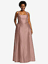 Alt View 1 Thumbnail - Neu Nude Boned Corset Closed-Back Satin Gown with Full Skirt and Pockets