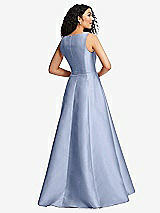 Rear View Thumbnail - Sky Blue Boned Corset Closed-Back Satin Gown with Full Skirt and Pockets