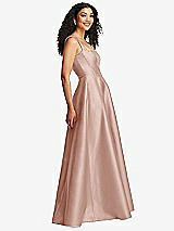 Side View Thumbnail - Toasted Sugar Boned Corset Closed-Back Satin Gown with Full Skirt and Pockets