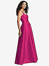 Side View Thumbnail - Think Pink Boned Corset Closed-Back Satin Gown with Full Skirt and Pockets