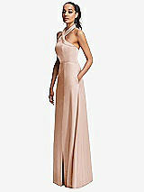Side View Thumbnail - Cameo Shawl Collar Open-Back Halter Maxi Dress with Pockets