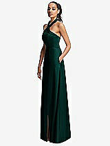 Side View Thumbnail - Evergreen Shawl Collar Open-Back Halter Maxi Dress with Pockets