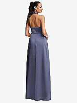 Rear View Thumbnail - French Blue Shawl Collar Open-Back Halter Maxi Dress with Pockets