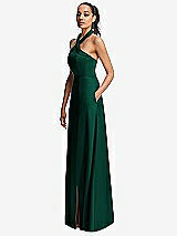 Side View Thumbnail - Hunter Green Shawl Collar Open-Back Halter Maxi Dress with Pockets