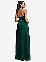 Rear View Thumbnail - Hunter Green Shawl Collar Open-Back Halter Maxi Dress with Pockets