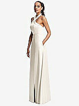 Side View Thumbnail - Ivory Shawl Collar Open-Back Halter Maxi Dress with Pockets