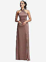 Front View Thumbnail - Sienna Shawl Collar Open-Back Halter Maxi Dress with Pockets