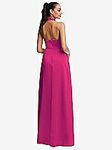 Rear View Thumbnail - Think Pink Shawl Collar Open-Back Halter Maxi Dress with Pockets