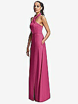 Side View Thumbnail - Tea Rose Shawl Collar Open-Back Halter Maxi Dress with Pockets