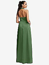 Rear View Thumbnail - Vineyard Green Shawl Collar Open-Back Halter Maxi Dress with Pockets