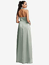 Rear View Thumbnail - Willow Green Shawl Collar Open-Back Halter Maxi Dress with Pockets