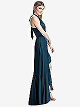 Alt View 2 Thumbnail - Atlantic Blue Tie-Neck Halter Maxi Dress with Asymmetric Cascade Ruffle Skirt