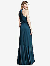 Alt View 3 Thumbnail - Atlantic Blue Tie-Neck Halter Maxi Dress with Asymmetric Cascade Ruffle Skirt