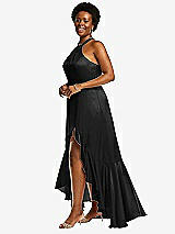 Side View Thumbnail - Black Tie-Neck Halter Maxi Dress with Asymmetric Cascade Ruffle Skirt
