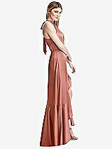 Alt View 2 Thumbnail - Desert Rose Tie-Neck Halter Maxi Dress with Asymmetric Cascade Ruffle Skirt