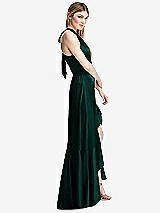 Alt View 2 Thumbnail - Evergreen Tie-Neck Halter Maxi Dress with Asymmetric Cascade Ruffle Skirt