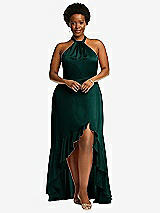 Alt View 4 Thumbnail - Evergreen Tie-Neck Halter Maxi Dress with Asymmetric Cascade Ruffle Skirt