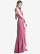 Alt View 2 Thumbnail - Orchid Pink Tie-Neck Halter Maxi Dress with Asymmetric Cascade Ruffle Skirt
