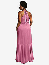 Rear View Thumbnail - Orchid Pink Tie-Neck Halter Maxi Dress with Asymmetric Cascade Ruffle Skirt