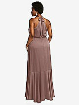 Rear View Thumbnail - Sienna Tie-Neck Halter Maxi Dress with Asymmetric Cascade Ruffle Skirt