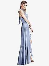 Alt View 2 Thumbnail - Sky Blue Tie-Neck Halter Maxi Dress with Asymmetric Cascade Ruffle Skirt