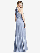 Alt View 3 Thumbnail - Sky Blue Tie-Neck Halter Maxi Dress with Asymmetric Cascade Ruffle Skirt