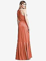 Alt View 3 Thumbnail - Terracotta Copper Tie-Neck Halter Maxi Dress with Asymmetric Cascade Ruffle Skirt