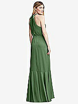 Alt View 3 Thumbnail - Vineyard Green Tie-Neck Halter Maxi Dress with Asymmetric Cascade Ruffle Skirt