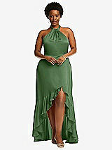 Alt View 4 Thumbnail - Vineyard Green Tie-Neck Halter Maxi Dress with Asymmetric Cascade Ruffle Skirt
