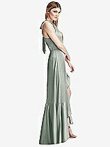 Alt View 2 Thumbnail - Willow Green Tie-Neck Halter Maxi Dress with Asymmetric Cascade Ruffle Skirt