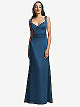 Front View Thumbnail - Dusk Blue Framed Bodice Criss Criss Open Back A-Line Maxi Dress
