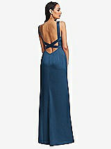 Rear View Thumbnail - Dusk Blue Framed Bodice Criss Criss Open Back A-Line Maxi Dress