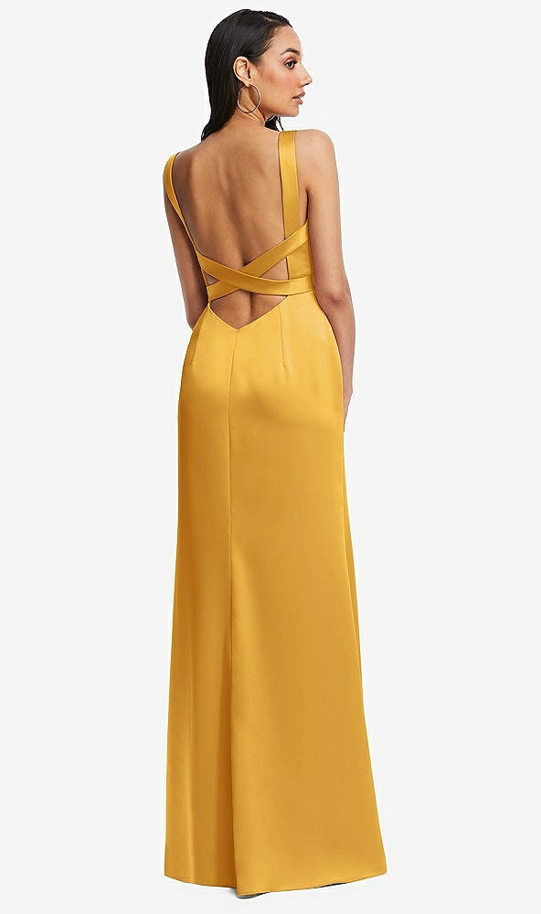 Back View - NYC Yellow Framed Bodice Criss Criss Open Back A-Line Maxi Dress